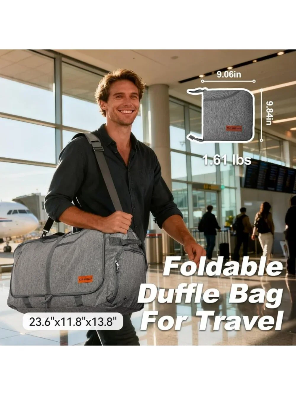 65L Foldable Duffle Bag with Shoe Compartment - Water-Resistant Travel Gym Bag